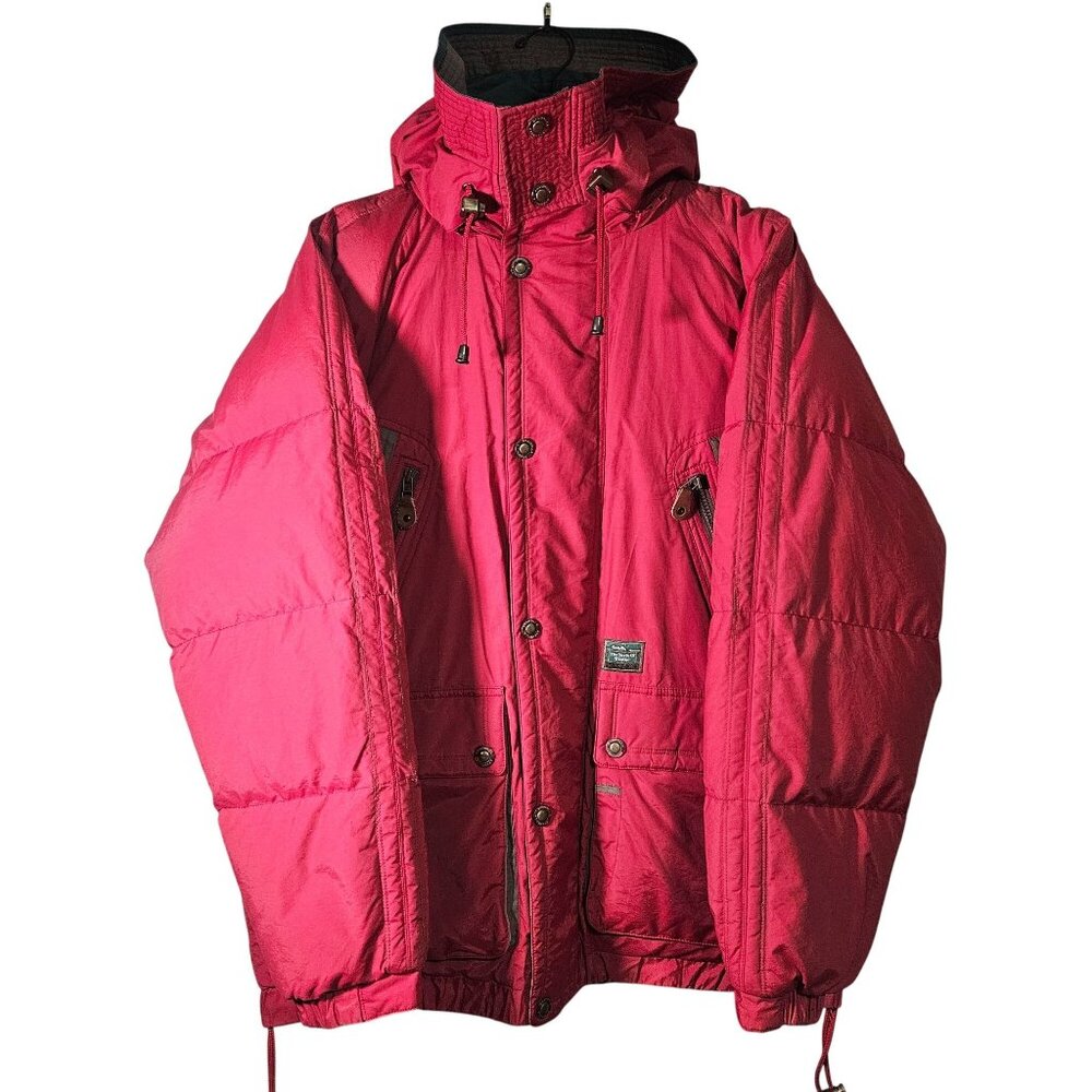 Brambilla Reversible Duck Down Puffer Coat Mens Size M VTG Y2K Red/Green With Ho